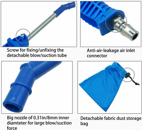Blow and Suction Dual Purpose Dust Blow Gun for Compressor, 1/4 In NPT with Dust Storage Bag