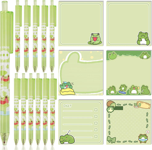 QPEY 300 PCS Frog Sticky Notes with 12 PCS Frog Pens, Frog Self-Stick Notes Pads, 0.5mm Black Gel Ink Pens for Office