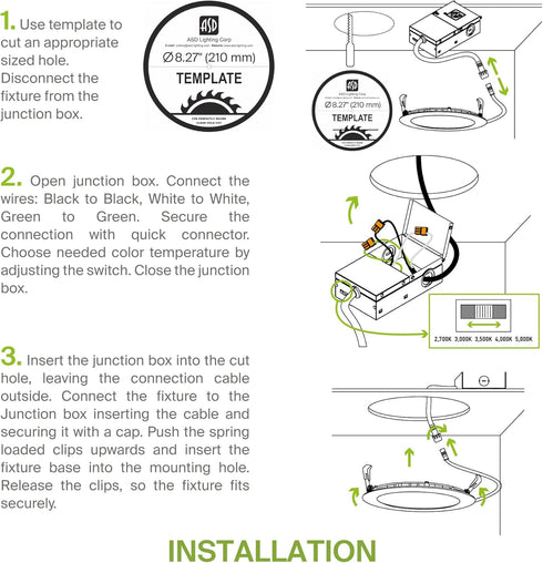 1 Pack 8 Inch 20W, 5 2700K-5000K CRI90+, Dimmable ASD LED Recessed Light CCT IC Rated Ultra Thin Ceiling Lights with J