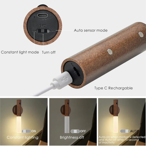 Set Montford Wall Sconces of Two Battery Operated, Motion Sensor Night Light Magnetic Wall Light Rechargeable, Peel