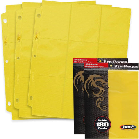 BCW 9-Pocket Pages Holder - 20 Yellow Double-Sided Trading Card Binder Sheets | Secure Side Loading Storage Solution