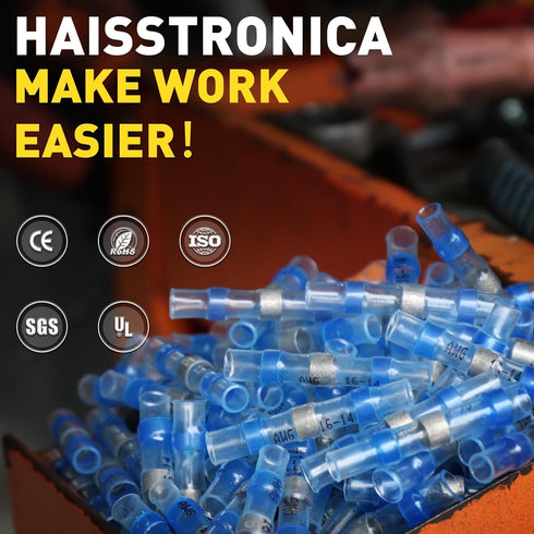 120PCS haisstronica Solder Seal Wire Connectors, Marine Grade Heat Shrink Butt Splice Connectors for Electrical