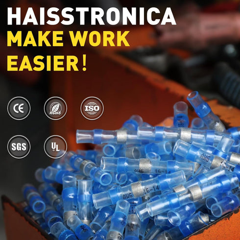 haisstronica 150PCS Waterproof Solder Seal Wire Connectors, Heat Shrink Butt Connectors for Electrical Use, 12-10 Yellow