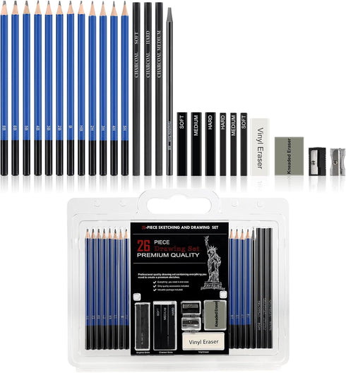 EooUooIP Drawing and Sketching Set, 26 pcs Complete Art Kit for Artists and Beginners