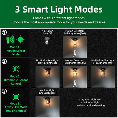 Sunfee 2 Pack Solar Lantern Wall Lights Fixtures with Motion Sensor, Solar Powered Porch Light, Vintage Hanging Solar