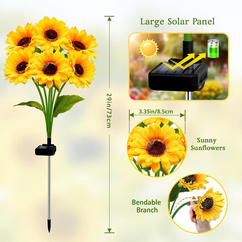 2 Pack 12 60 Solar Garden Lights Outdoor, Sunflower Lights with Sunflower, Waterproof Led Garden Fall Decor, Gifts