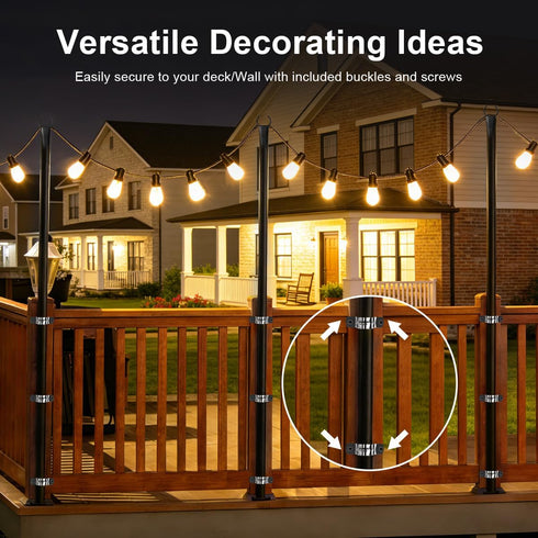 2 Pack Set Heavy-Duty String Light Poles for Outside with Fork, Adjustable Lighting Hanging Post Accessories for Patio