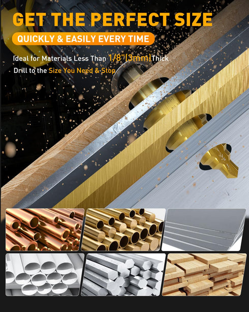 COMOWARE Step Drill Bit for Metal, Titanium Coated, Double Cutting Blades, 10 Sizes from 1/4” to 1-3/8"