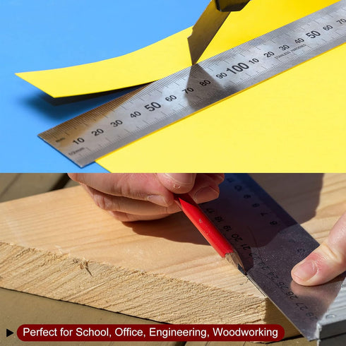 2Pcs Stainless Steel Ruler, 20cm/8" Length x 1/36" Thick x 1" Wide Measuring Tools for Woodworking Craft