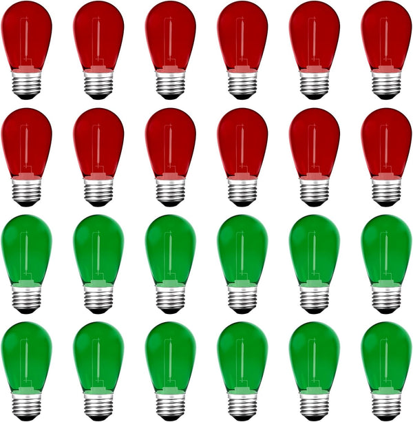 S14 Colored LED String Light Bulbs, 24-Pack 1W Plastic Shatterproof Waterproof Outdoor