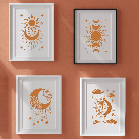 12X8 inches Wall Stencils for Painting - Reusable Star Moon Tile Stencil for Concrete Floor, Patio & Furniture