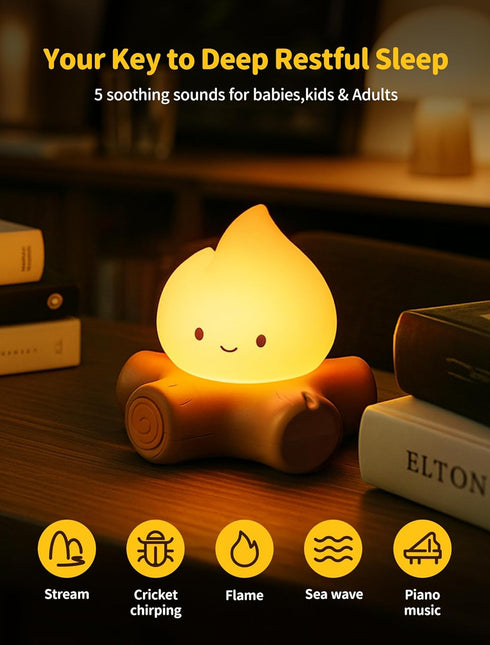 MASHI Table Decorations,Campfire Night Light,USB Rechargeable Flame Lamp with White Noise,Silicone Cute & Funny Night