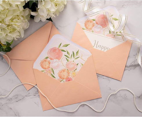 Paper Junkie Floral Envelopes for Invitations and Greeting Cards - Blush Pink, 5x7 in, 50-Pack