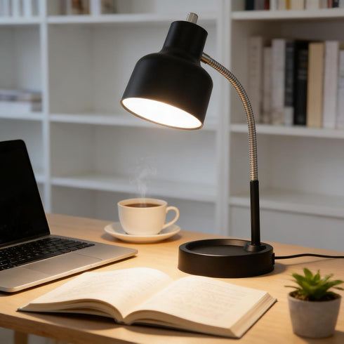 Generic 17" LED Catch-All Base & AC Outlet Adjustable Flexible Desk Lamp (Black)