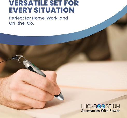 LUCKBOOSTIUM 4-in-1 Multi-Colored Ballpoint Pens - Keychain with Carabiner, Badge Reel & Belt Clip - Ideal Gift