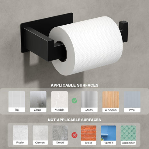 SUS304 Black(2 Pack) Auxmir Adhesive Toilet Paper Holder, No Drilling Toilet Roll Holder Wall Mount, Premium Thicken