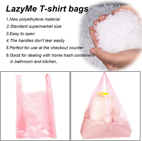 T Shirt Bags, Pink Plastic Grocery Bags with Handles, Bolsas De Plastico Para Negocio, 12x20 Inches (50 pcs)