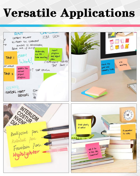 Sticky Notes 3x3 Inches, Self-Stick 48 Pads Bulk, 100 Sheets/Pad, 6 Bright Colors for Home, School, Office Use