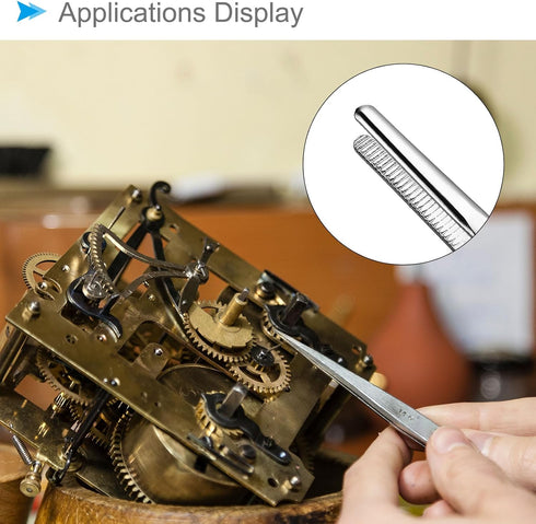 Tweezers, 200mm Length, Stainless Steel Straight Blunt Serrated Tip, 4-Pieces for Mechanical Equipment Product Repair
