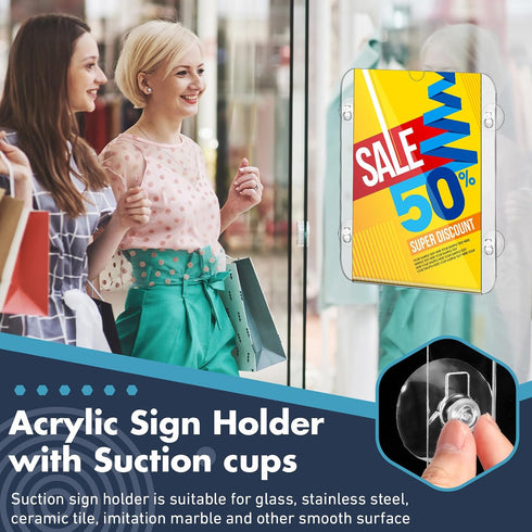 8 Pack 8.5 11 Inch 4 Handepo Acrylic Window Sign Holder x with Suction Cups Clear Frames Glass Door Mount Wall Signage
