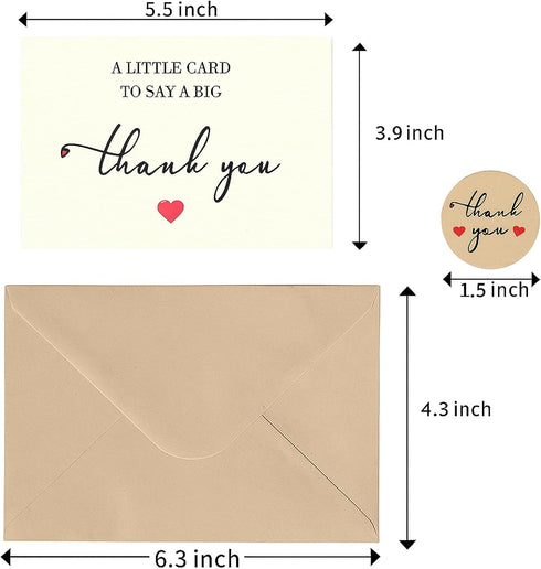 ZNYSMART Pack 25 350GSM Thank You Cards with Envelopes - Blank Thankyou Note with Stickers, Perfect Express Gratitude