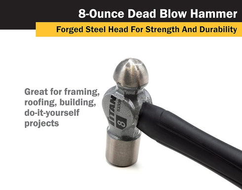 63308 8oz Hammer, 11" Titan Ball Pein Forged Steel Head, Shock Absorbing Fiberglass Handle with Textured Rubber Grip