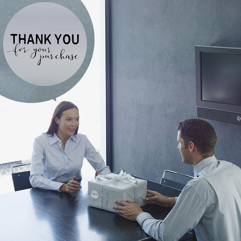 Hybsk Silver Foil Thank You for Your Purchase Stickers - 1.5" Round, 500 Labels per Roll (Silver)