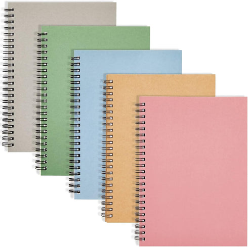 Paper Junkie 5 Pack Spiral Journal, Small Notebooks Bulk, 6" x 8", 120 Lined Pages, 5 Colors Kraft Paper Covers