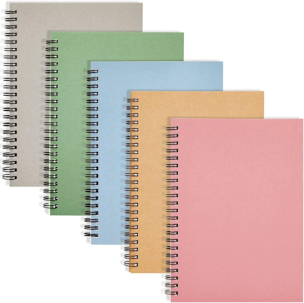 Paper Junkie 5 Pack Spiral Journal, Small Notebooks Bulk, 6" x 8", 120 Lined Pages, 5 Colors Kraft Paper Covers