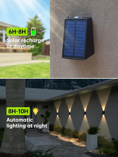 3000K Mrzxy Solar Wall Lights Outdoor Up Down Solar Sconce Lights Outdoor Powered Warm White Waterproof for Exterior