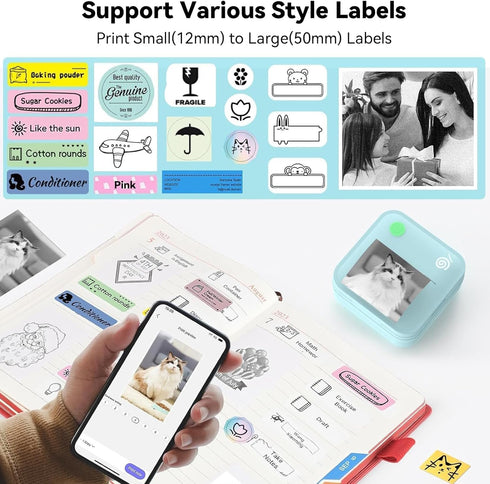lopevi Label Maker Machine Portable Label Printer with Multiple Templates Wireless BT Label Maker for Home Office