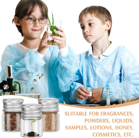 Tessco 100 Pcs 5 ml Mini Glass Bottles with Screw Caps, Tiny Jars for Cosmetic Sample, Essential Oil Storage (Silver)