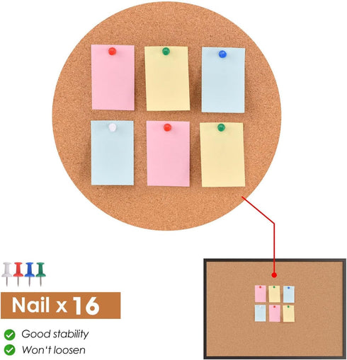 Board2by Cork Board Bulletin Board 24 x 36, Black Wood Framed, Large Wall Mounted Notice Pin Board with 16 Push Pins