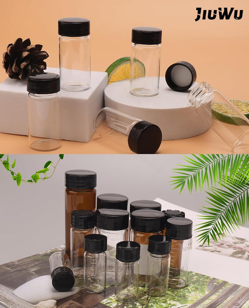 JIUWU 20 Pack 20 ml Clear Glass Vials with Screw Caps, Small Size Storage Bottle for Lab/Travel