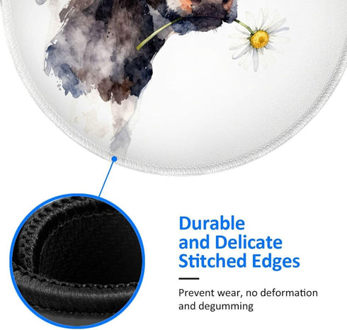 Generic 8 Inch Dairy Cow Mouse Pad with Stitched Edges-Cute Mousepad for Women, Washable Round Desk Pad, Non-Slip