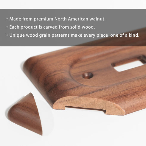 3-Gang Solid Walnut Triple Switch Plate Light Switch Wall Cover for Decorative and Functional Home Accents