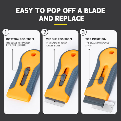 FOSHIO Multi-Purpose Window Tint Removal Tool Set with Long Handle Razor Blade Scraper, 20 Bonus Razor Blades