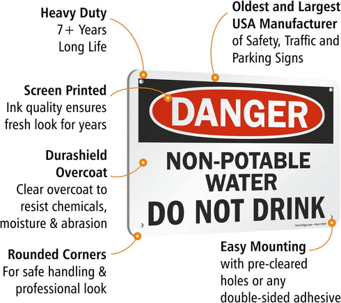 SmartSign "Danger - Non-Potable Water Do Not Drink" Sign | Aluminum 7" x 10"