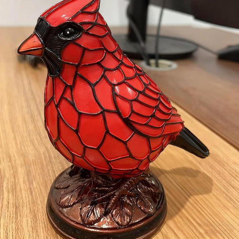 UDIYO (1) Cardinals Table Lamp Resin Red Bird Night Light for Bedside Living Room Christmas Decor Warm Glow Art Piece