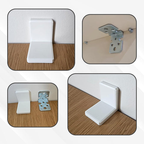 MR.BRACKET Pack 4, MR BRACKET L Bracket, White Shelf Brackets of Heavy Duty Cabinet Hanging Brackets, Plastic Cover