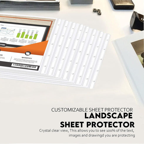 PERFORMORE 10 Pack Heavyweight Landscape Sheet Protectors, 8.5” x 14” Clear Archival Quality for Binders
