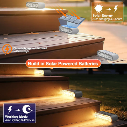 6-Pack IP67, 14 Solar Step Lights for Outside, Stair Light Outdoor Waterproof LED Warm White Light Solar Powered