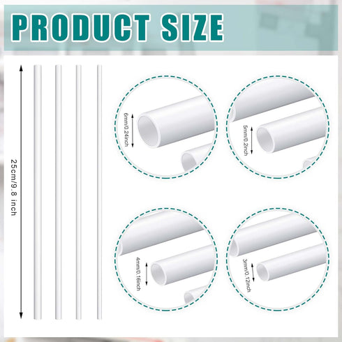 Outus 80 Pcs ABS Plastic Tube White Bars Rod Hollow Tubing Connector Plastic Rod for DIY Crafts Sand Table Architectural Model Making, 4 Sizes (Round)