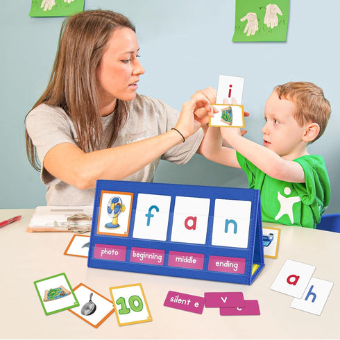 EAMAY CVC Word Building Desktop Pocket Chart Stand with Magnetic Write & Wipe Boards for Kids