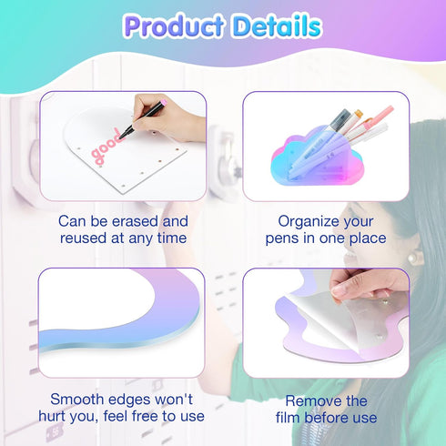 MoKo Locker Accessories Set, 5 in 1 Back to School Supplies, Magnetic Acrylic Board, Locker Mirror, Markers Holder