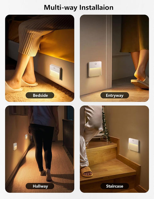 Closet 2 Packs Motion Sensor Night Light Indoor, Rechargeable Battery Operated Lights with RGB Lights, Magnetic Stick