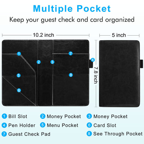 ACdream Server Books for Waitress - Cute Pocket Leather Money Organizer Wallet, Cash Check Bill Receipt Holder, Black