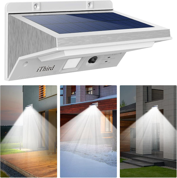 iThird Solar Lights Outdoor Motion Sensor, LED Solar Powered Outdoor Lights Stainless