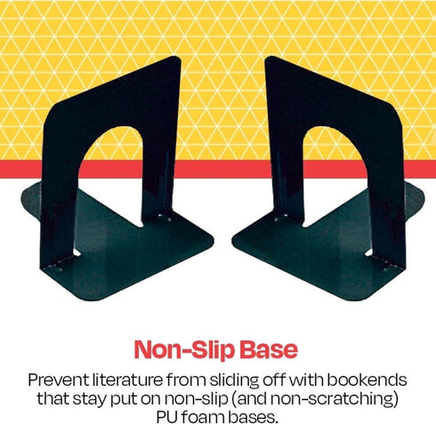 School Smart Non-Skid Steel Bookend Set, 6 x 9 Inches, Black, Set of 2