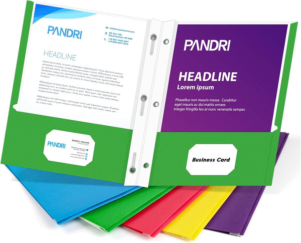 PANDRI 100 Pack Two Pocket Folders with Prongs, Designed for Office and Classroom, Assorted 5 Colors
